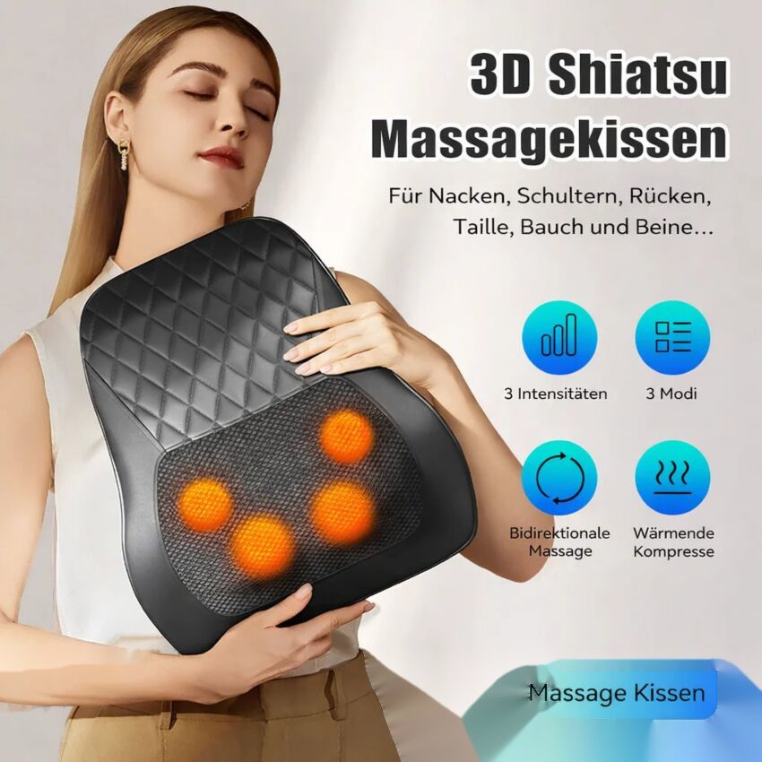 Aparat Masaj Cervical Shiatsu cu 3 Viteze si Incalzire pentru Relaxare Completa A Gatului, Spatelui si Taliei
