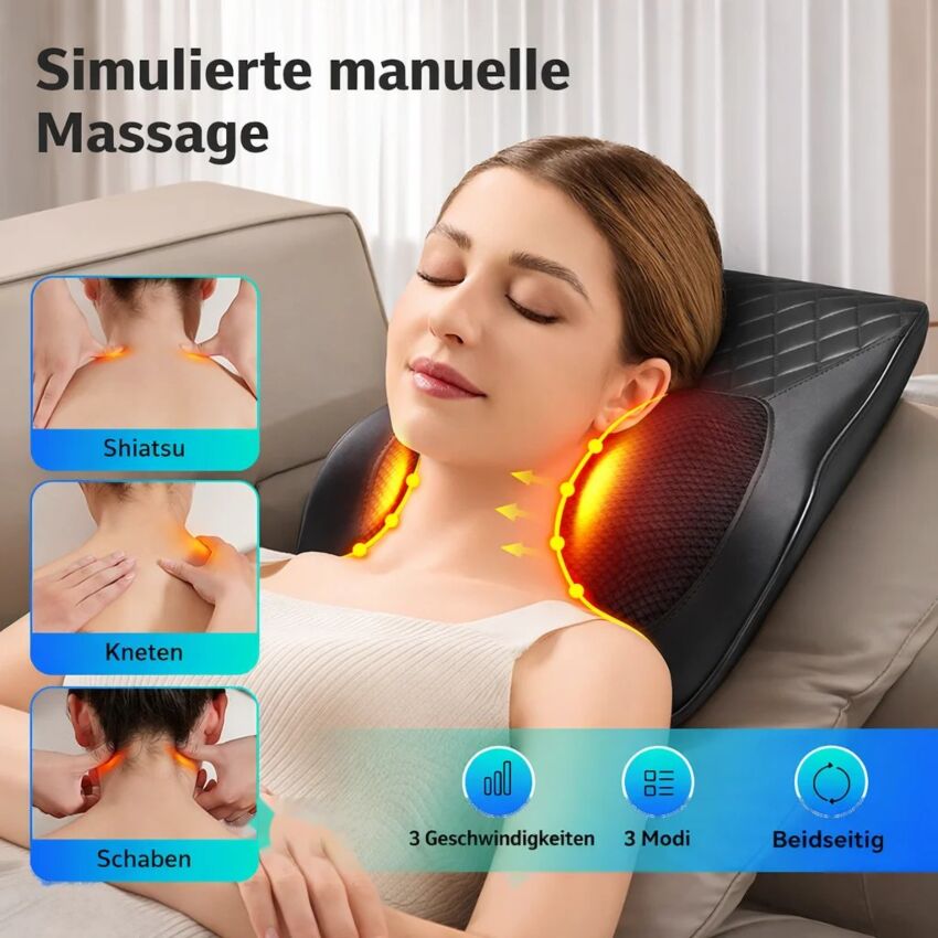 Aparat Masaj Cervical Shiatsu cu 3 Viteze si Incalzire pentru Relaxare Completa A Gatului, Spatelui si Taliei