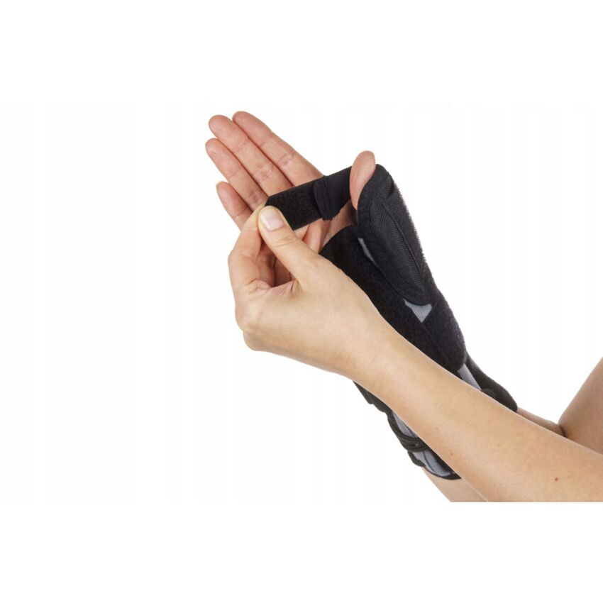 Stabilizator Incheietura Mana, Marimea M, Lungime, 24,5 cm, Culoare Negru, Fixare pe Degetul Mare, Ambidextru