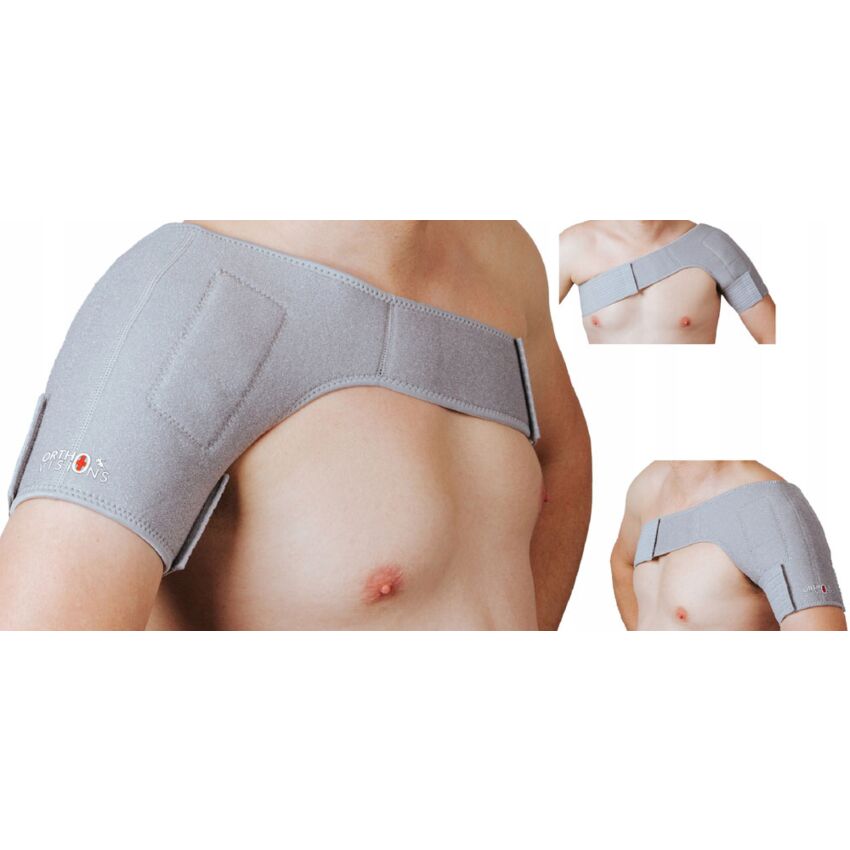 Stabilizator Magnetic pentru Umar cu Turmalina, Fixare Banda Velcro Circumferinta Brat 38-50 cm / Torace 70-104 cm Culoare Gri