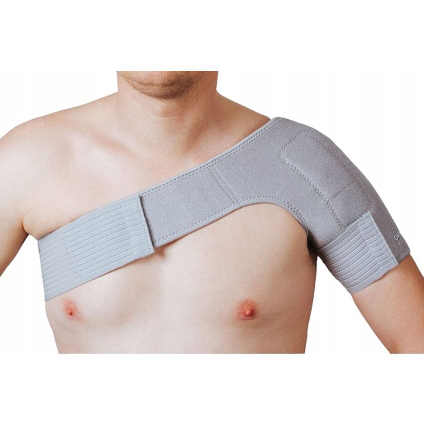 Stabilizator Magnetic pentru Umar cu Turmalina, Fixare Banda Velcro Circumferinta Brat 38-50 cm / Torace 70-104 cm Culoare Gri